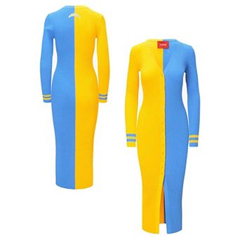 Women's Gold/Powder Blue Los Angeles Chargers Shoko Knit Button-Up Sweater Dress