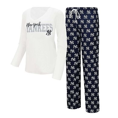 Women's Concepts Sport White/Navy New York Yankees Long Sleeve V-Neck T-Shirt & Gauge Pants Sleep Set
