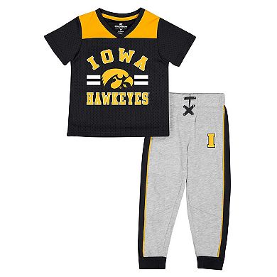 Toddler Colosseum Black/Heather Gray Iowa Hawkeyes Ka-Boot-It Jersey & Pants Set