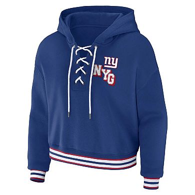 Women's WEAR by Erin Andrews Royal New York Giants Plus Size Lace-Up Pullover Hoodie