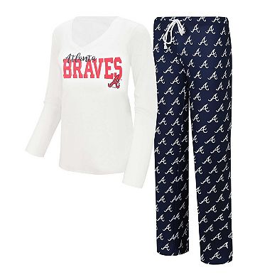 Women's Concepts Sport White/Navy Atlanta Braves Long Sleeve V-Neck T-Shirt & Gauge Pants Sleep Set