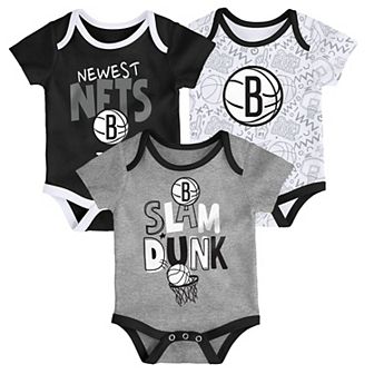 Infant Black/White/Gray Brooklyn Nets Slam Dunk 3 pc Bodysuit Set