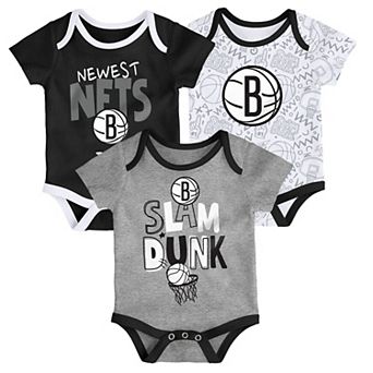 Infant Black/White/Gray Brooklyn Nets Slam Dunk 3 pc Bodysuit Set