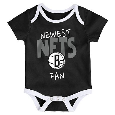 Infant Black/White/Gray Brooklyn Nets Slam Dunk 3-Piece Bodysuit Set