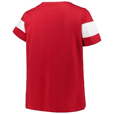 Women's Profile Heather Crimson Alabama Crimson Tide Plus Size Arched City Sleeve Stripe V-Neck T-Shirt