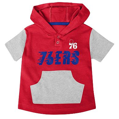 Infant Royal/Red/Gray Philadelphia 76ers Bank Shot Bodysuit, Hoodie T-Shirt & Shorts Set