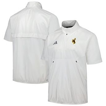 Men's adidas White Wyoming Cowboys Sideline AEROREADY Raglan Short Sleeve Quarter-Zip Jacket