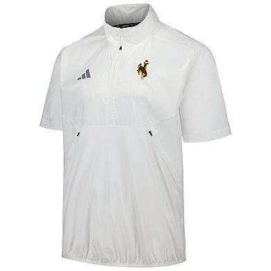 Men's adidas White Wyoming Cowboys Sideline AEROREADY Raglan Short Sleeve Quarter-Zip Jacket