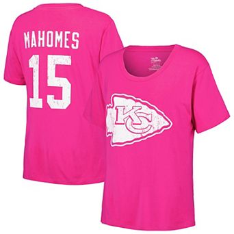 Women's Majestic Threads Patrick Mahomes Pink Kansas City Chiefs Name & Number T-Shirt