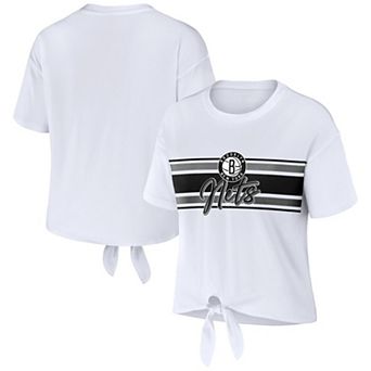 Women's WEAR by Erin Andrews White Brooklyn Nets Tie-Front T-Shirt