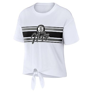 Women's WEAR by Erin Andrews White Brooklyn Nets Tie-Front T-Shirt