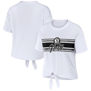 Women's WEAR by Erin Andrews White Brooklyn Nets Tie-Front T-Shirt
