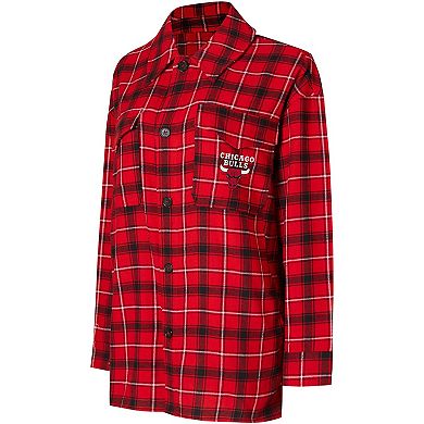 Women's College Concepts Red/Black Chicago Bulls Boyfriend Button-Up Nightshirt
