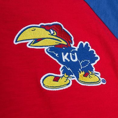 Men's Mitchell & Ness Red Kansas Jayhawks Legendary Slub Raglan Long Sleeve T-Shirt
