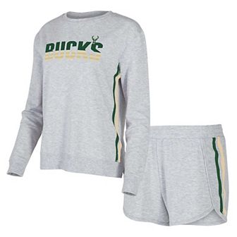 Women's Concepts Sport Gray Milwaukee Bucks Cedar Long Sleeve T-Shirt & Shorts Sleep Set