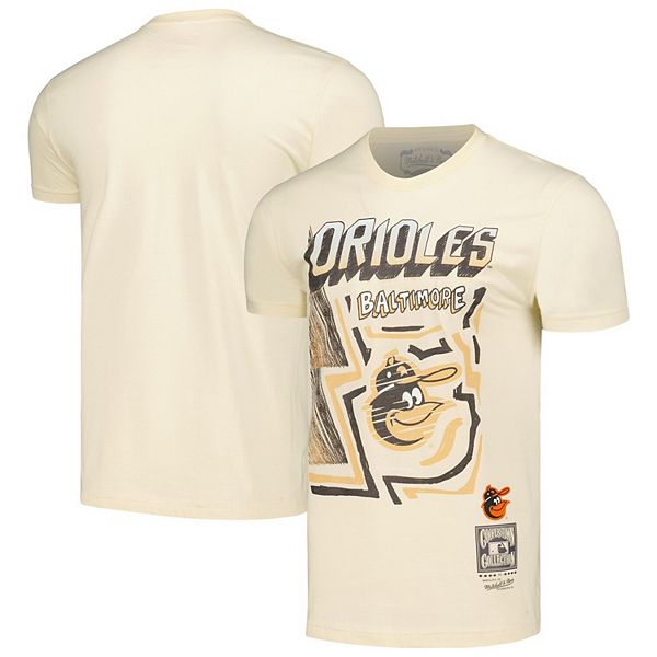 Men's Mitchell & Ness Cream Baltimore Orioles Cooperstown Collection Sidewalk Sketch T-Shirt Size: Medium