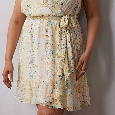 Plus Size LC Lauren Conrad Chiffon Ruffle Trimmed V-Neck Short Sleeve Wrap Mini Dress