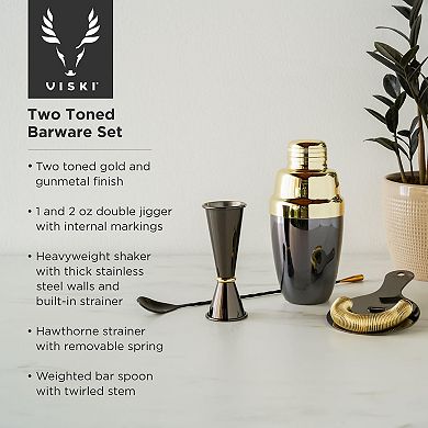 4-Piece Deco Barware Set in Two-Tone Viski®