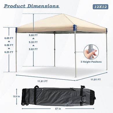 Aoodor 12'x12' Pop Up Canopy Tent with Roller Bag, Portable Instant Shade Canopy