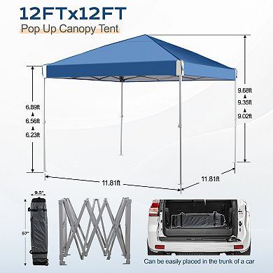 Aoodor 12'x12' Pop Up Canopy Tent with Roller Bag, Portable Instant Shade Canopy