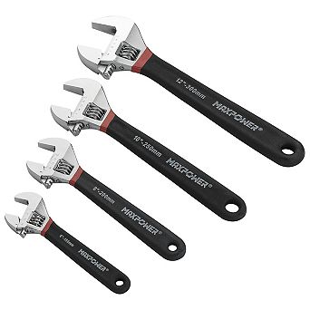 MAXPOWER Adjustable Wrench Set (6 in 8 in 10 in 12in), Double Dipped, 4 pc