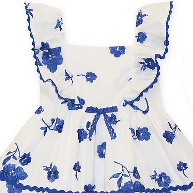 Toddler Girl Blueberi Boulevard Ruffle-Trim Tiered Floral Dress with Straw Purse