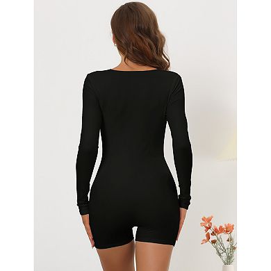 Women's Square Neck Leotard Jumpsuit Shapewear Tummy Control Slimming Long Sleeve Full Bodysuit