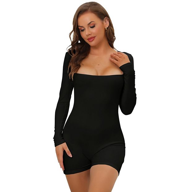Women's Square Neck Leotard Jumpsuit Shapewear Tummy Control Slimming Long  Sleeve Full Bodysuit