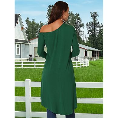 Women's One Shoulder Long Sleeve High Low Asymmetrical Irregular Hem Casual Blouse