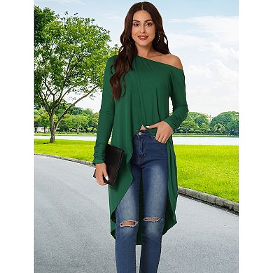 Women's One Shoulder Long Sleeve High Low Asymmetrical Irregular Hem Casual Blouse