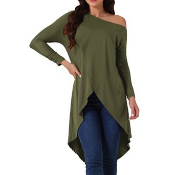 Women's One Shoulder Long Sleeve High Low Asymmetrical Irregular Hem Casual Blouse