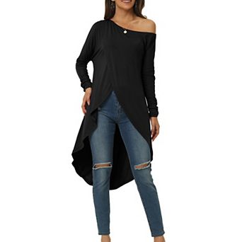 Women's One Shoulder Long Sleeve High Low Asymmetrical Irregular Hem Casual Blouse