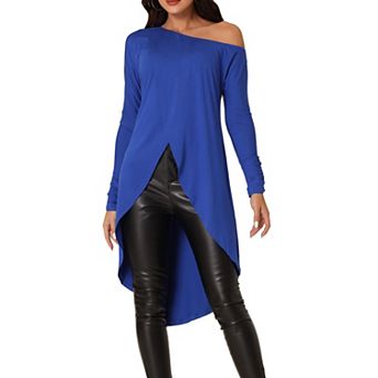 Women's One Shoulder Long Sleeve High Low Asymmetrical Irregular Hem Casual Blouse
