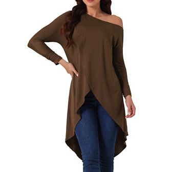 Women's One Shoulder Long Sleeve High Low Asymmetrical Irregular Hem Casual Blouse