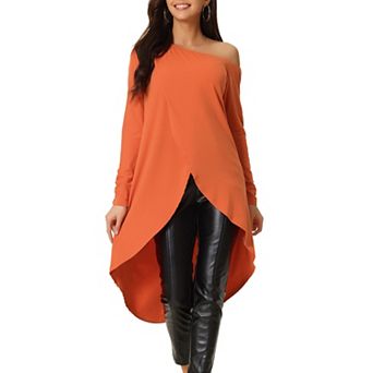 Women's One Shoulder Long Sleeve High Low Asymmetrical Irregular Hem Casual Blouse