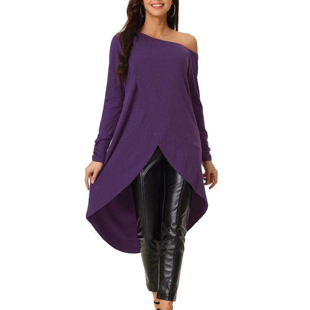 Women's Lapel Lace Hollow Asymmetrical Hem Short Long Sleeve Shirt
