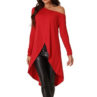 Women's One Shoulder Long Sleeve High Low Asymmetrical Irregular Hem Casual Blouse