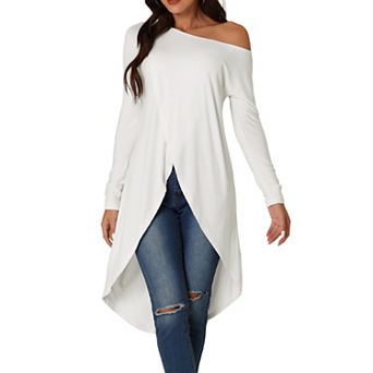 Women's One Shoulder Long Sleeve High Low Asymmetrical Irregular Hem Casual Blouse