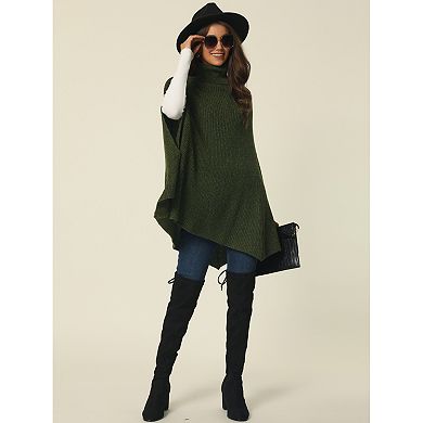 Women's Turtleneck Fashion Chunky Knit Cape Sweater
