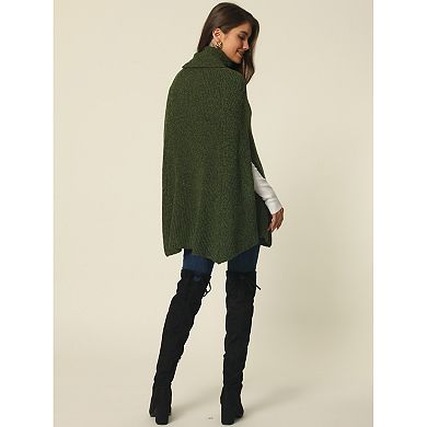 Women's Turtleneck Fashion Chunky Knit Cape Sweater