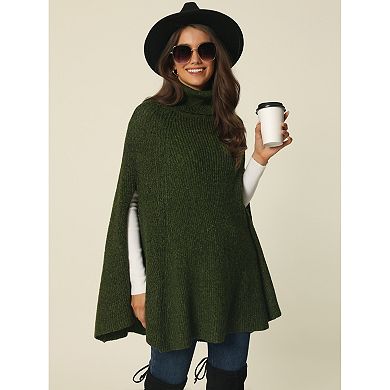 Women's Turtleneck Fashion Chunky Knit Cape Sweater