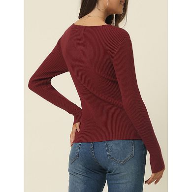 Womens' Fall Winter V Neck Wrap Long Sleeve Casual Sweater Blouse