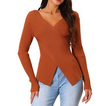 Womens' Fall Winter V Neck Wrap Long Sleeve Casual Sweater Blouse