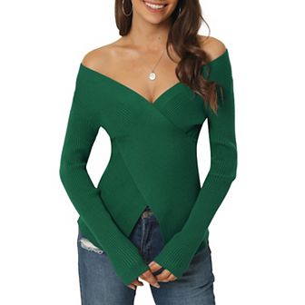 Womens' Fall Winter V Neck Wrap Long Sleeve Casual Sweater Blouse