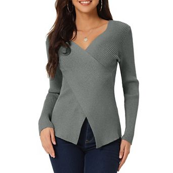 Womens' Fall Winter V Neck Wrap Long Sleeve Casual Sweater Blouse