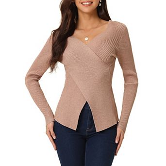Womens' Fall Winter V Neck Wrap Long Sleeve Casual Sweater Blouse
