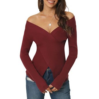 Womens' Fall Winter V Neck Wrap Long Sleeve Casual Sweater Blouse