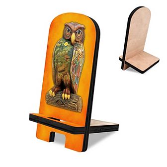 The Owl Cell Phone Stand Halloween Decor Wood Mobile Holder Organizer