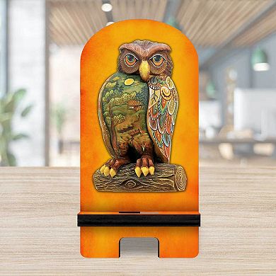 The Owl Cell Phone Stand Halloween Decor Wood Mobile Holder Organizer