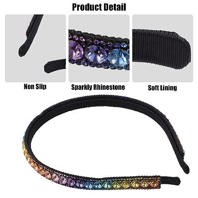 Rhinestone Headband Bling Padded Hairband Sparkle Multicolor 0.47 Inch Wide